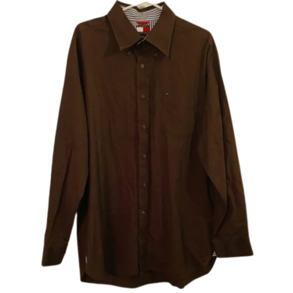 Tommy Hilfiger Men's Dark Brown Casual Button Down Shirt Size XL - Picture 3 of 6